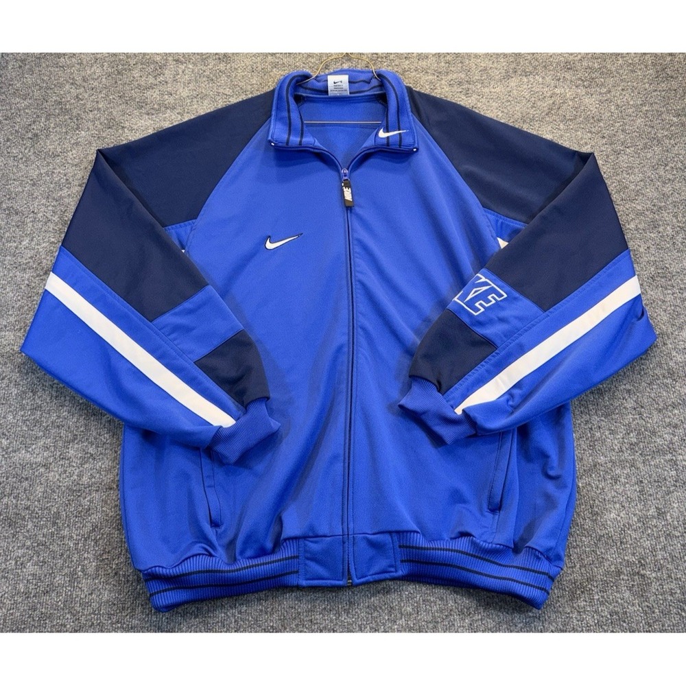 Vintage Nike Track Jacket Men's Size XXL Blue Full Zip Spell Out Athletic